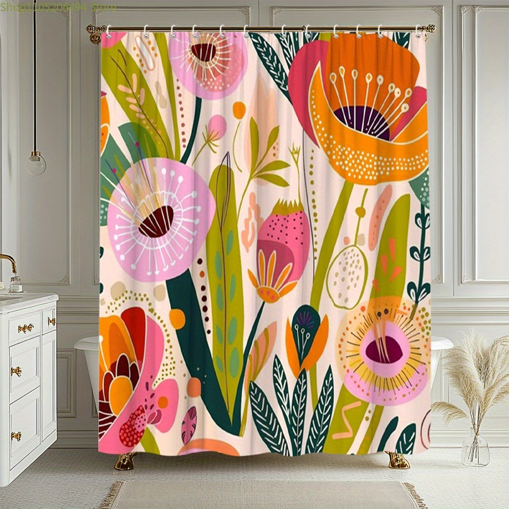 Home Decor Bathroom Ideas - ستارة حمام بنمط زهور نابض بالحياة،