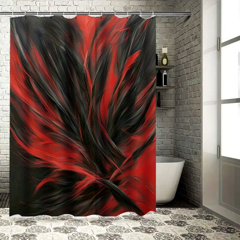 Home Decor Bathroom Ideas - ستارة دش مطبوعة تجريدية باللونين الأحمر