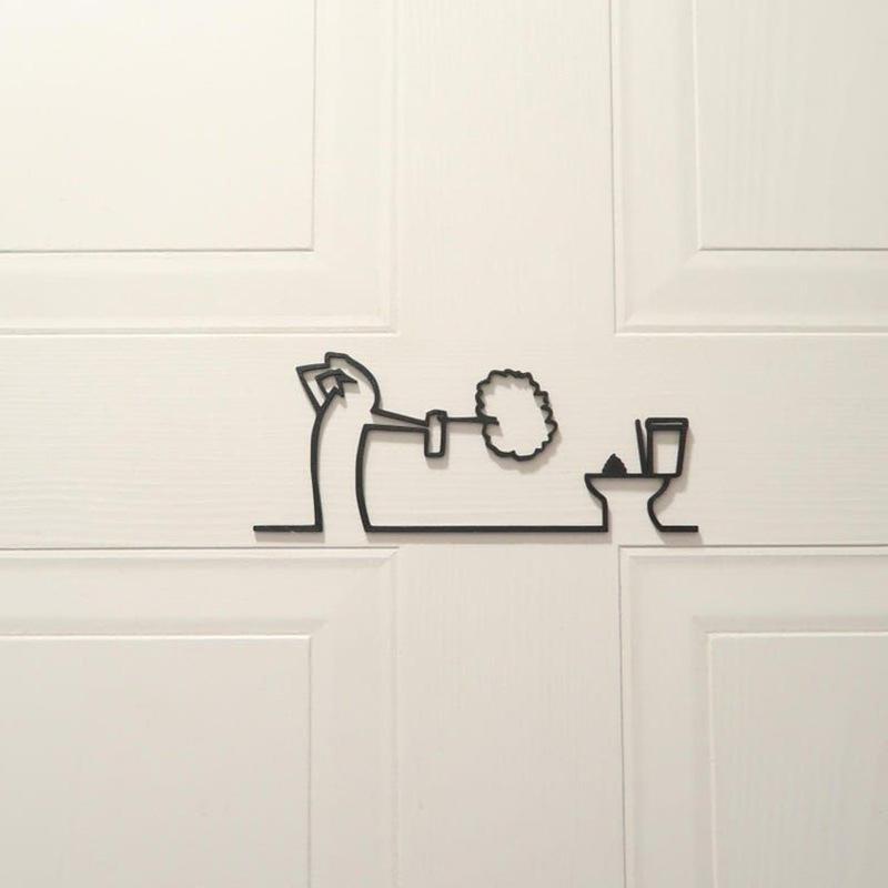 Home Bathroom Door Signs - لافتة حمام معدنية جديدة بتصميم خطوط