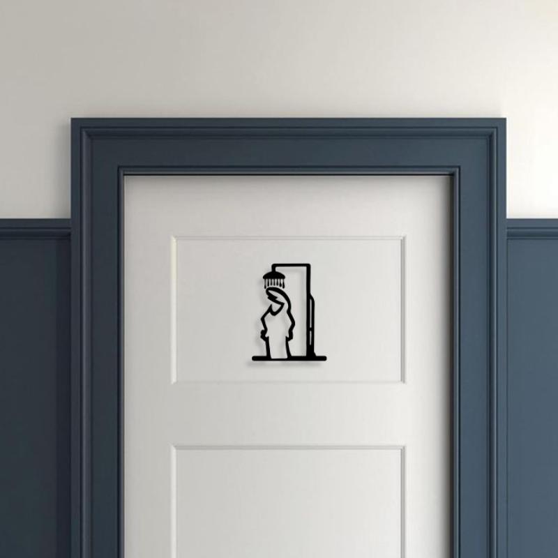 Home Bathroom Door Signs - 1 قطعة خط الحد الأدنى المعادن