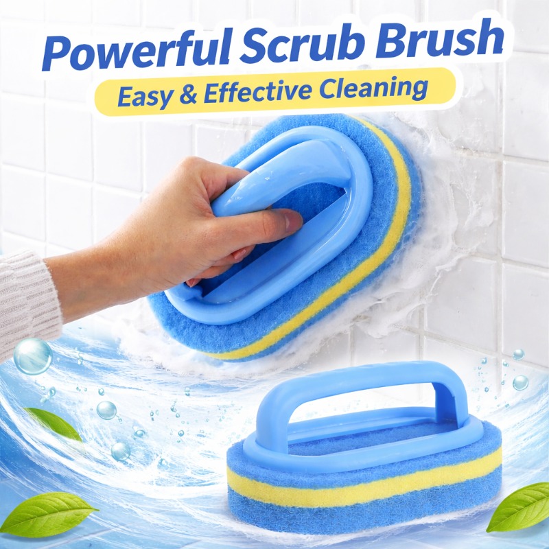 Home Kitchen Bathroom Cleaning - فرشاة تنظيف منزلية بمقبض، إسفنجة سميكة