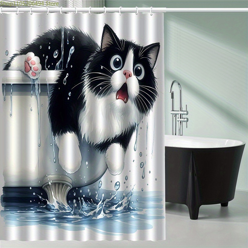 Home Decor Bathroom Ideas - ستارة حمام بتصميم قطة مضحكة تقفز