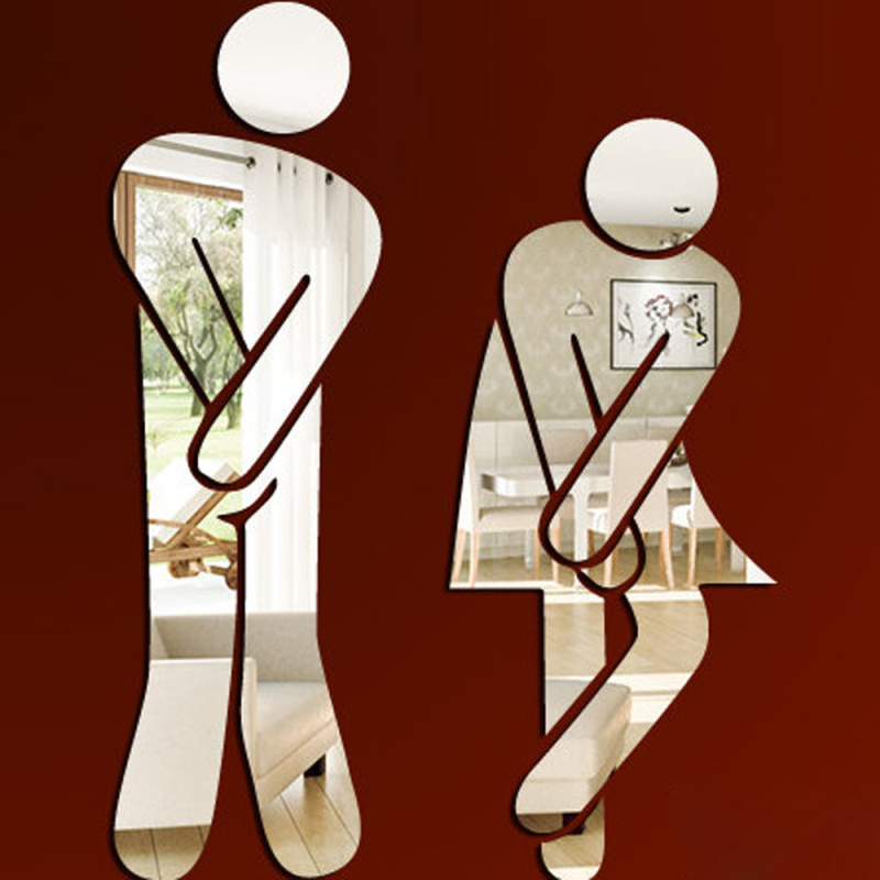 Home Bathroom Door Signs - ثلاثية الأبعاد مرآة الاكريليك المرحاض لافتة