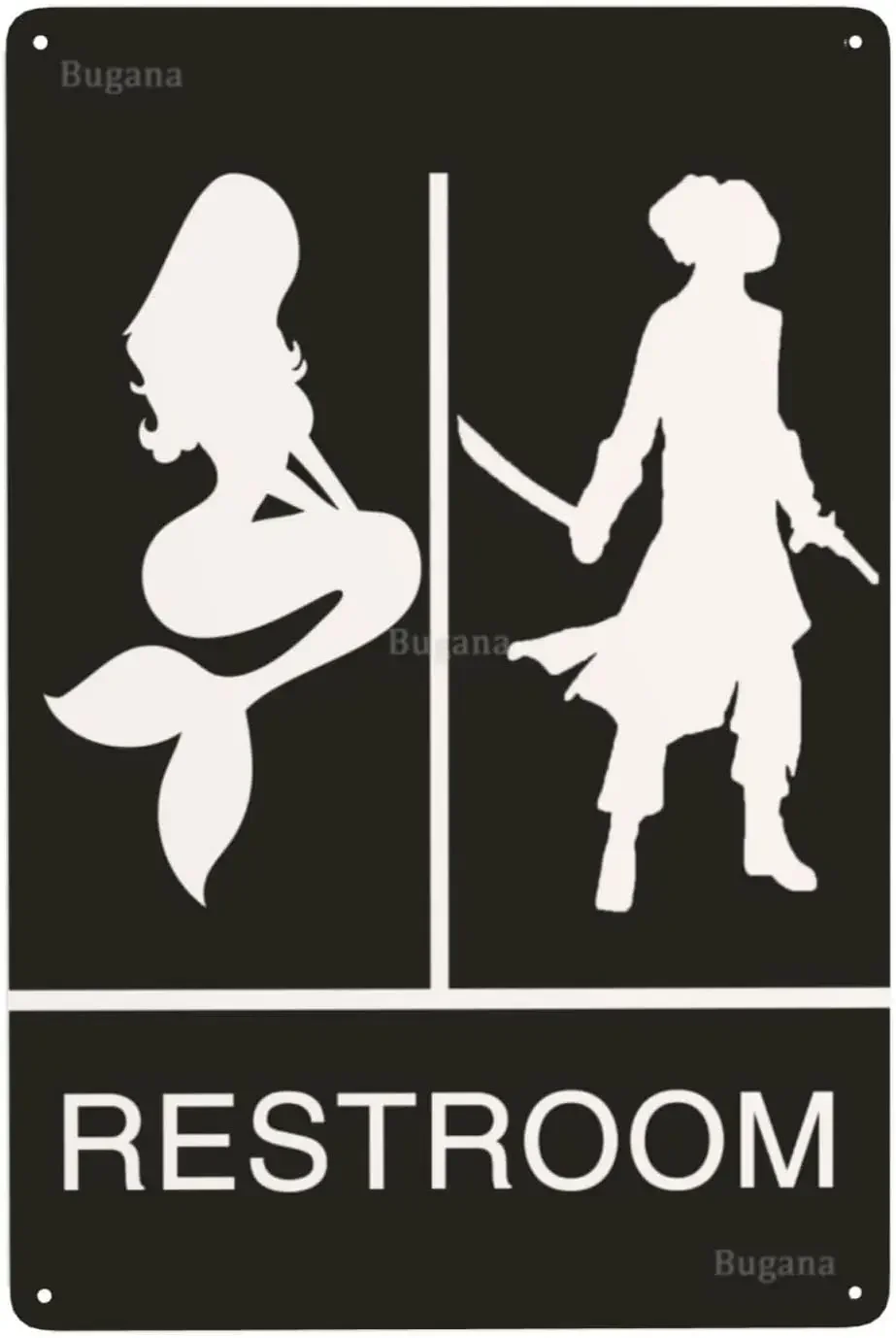 Home Bathroom Door Signs - لافتة معدنية عتيقة بتصميم حورية البحر