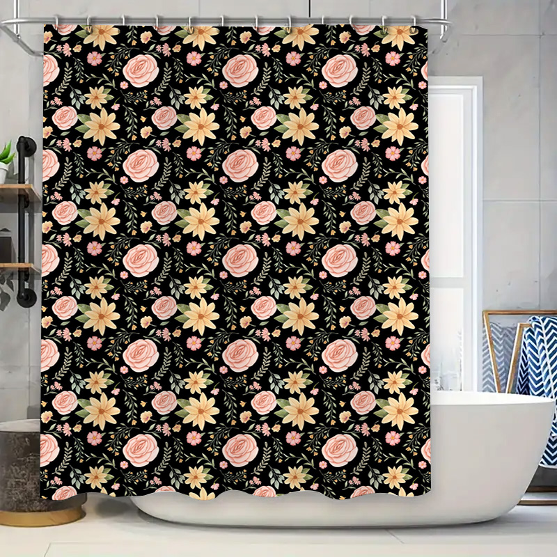 Home Bathroom Remodel - ستارة حمام منقوشة باللون الأسود والأبيض،