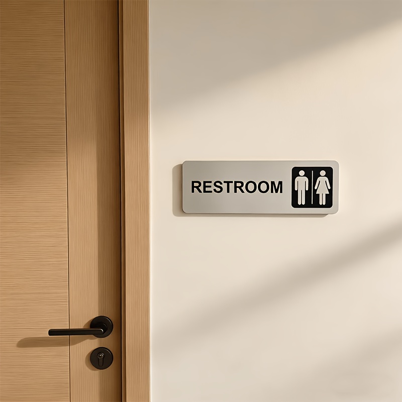 Home Bathroom Door Signs - لافتة حمام معدنية مصقولة ذاتية اللصق،