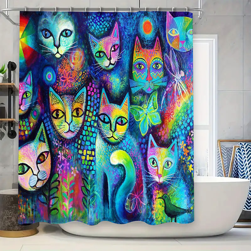 Home Decor Bathroom Ideas - القط دش الستار الفني الحيوان عاشق