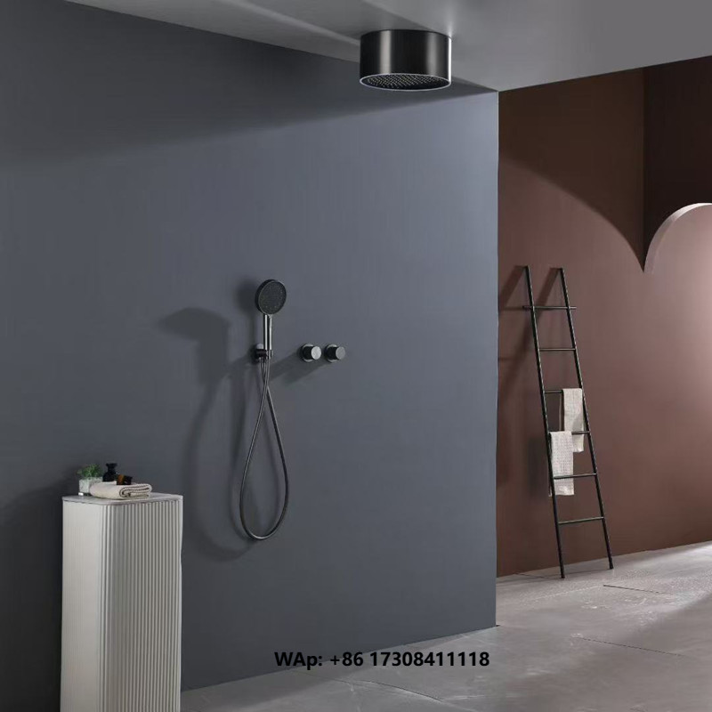 Shower Head Rain - طقم دش أسود مطفي بإضاءة LED،