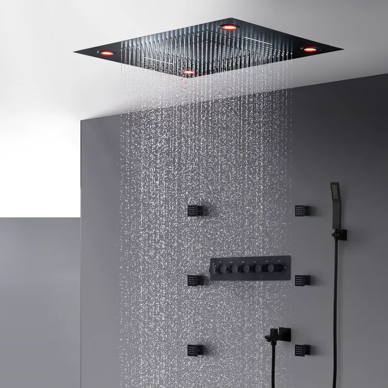 طقم دش أسود مع خلاط حراري، لوح - مراجعة Shower Head Rain وسعره