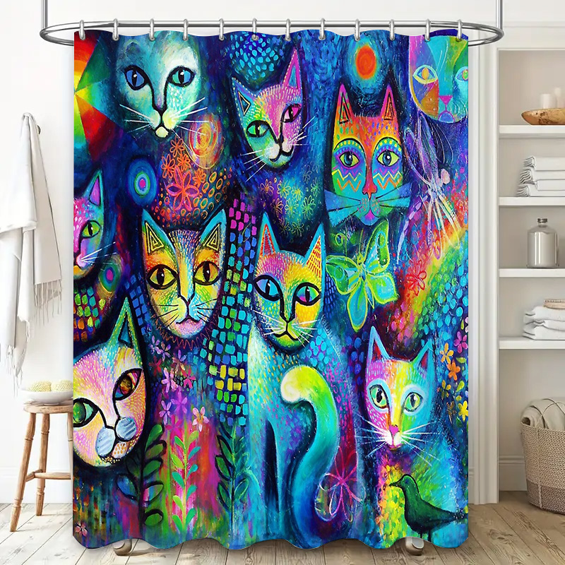 القط دش الستار الفني الحيوان ع - مراجعة Home Decor Bathroom Ideas وسعره