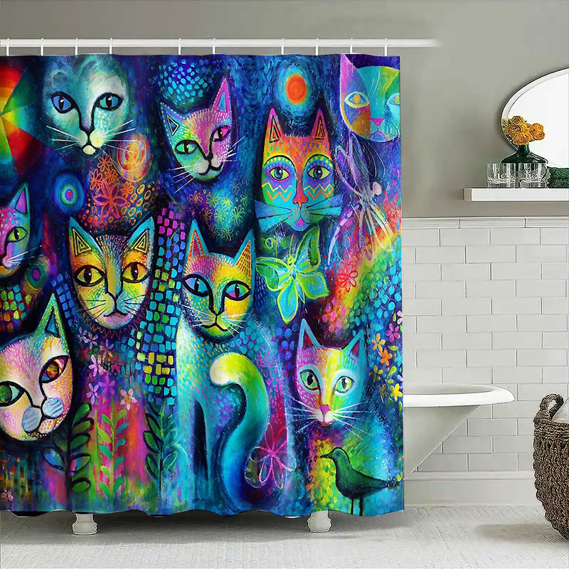 القط دش الستار الفني الحيوان ع - مراجعة Home Decor Bathroom Ideas وسعره