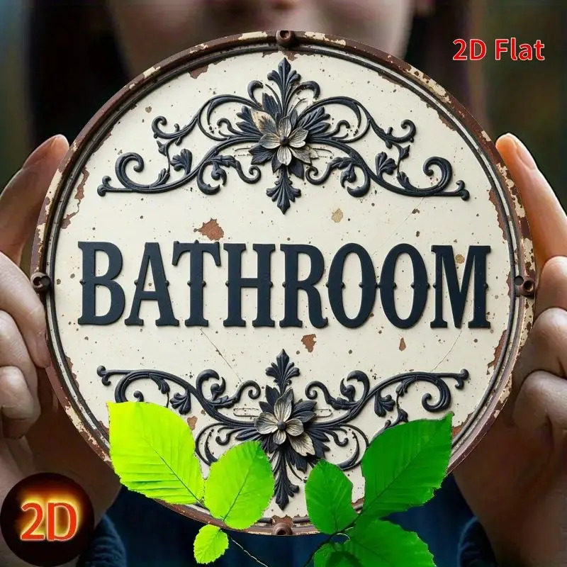 لافتة جدارية معدنية مستديرة عت - مراجعة Home Bathroom Name وسعره