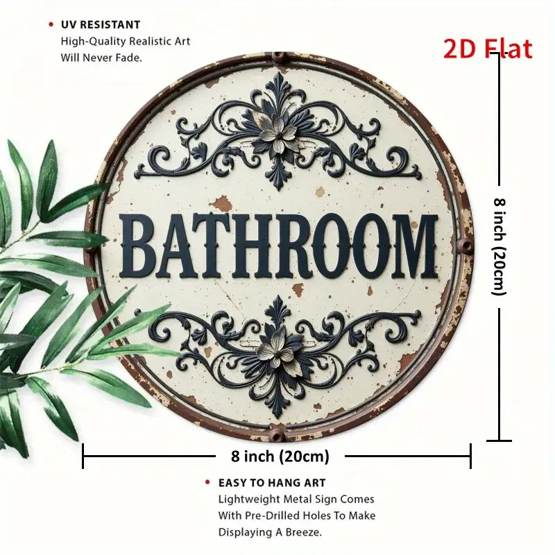 لافتة جدارية معدنية مستديرة عت - مراجعة Home Bathroom Name وسعره
